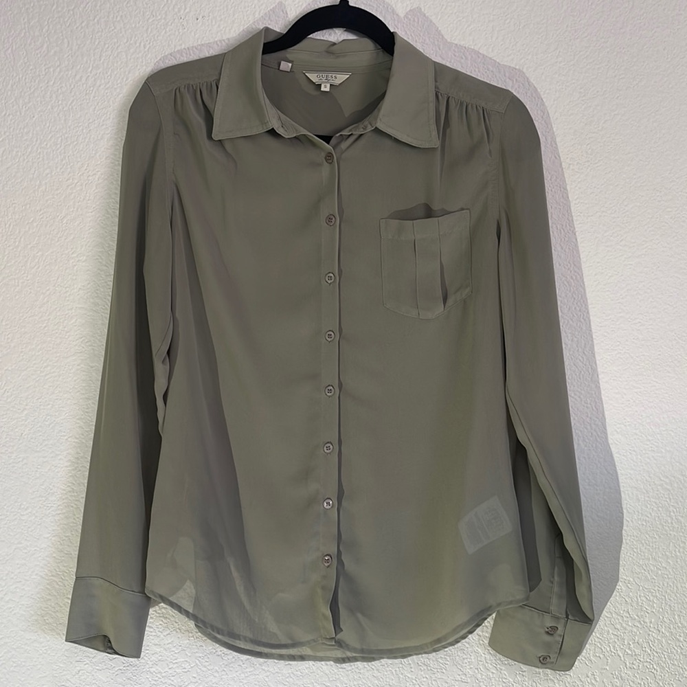 Guess Sage Green Woven Shirt 
Style # W22H64W1V30